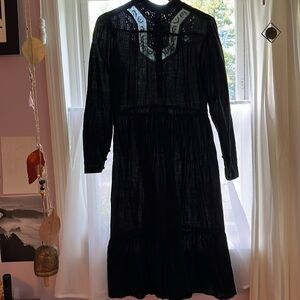 Vintage Cotton Boho Long Sleeve Sheer Dress India Embroidered